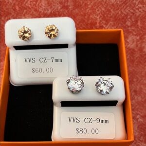 Dazzling! 2 Pair of CZ Stud Earrings, white and amber